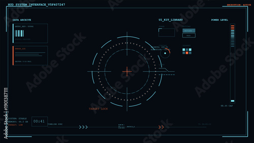 Futuristic heads up display system interface with target lock and data archive