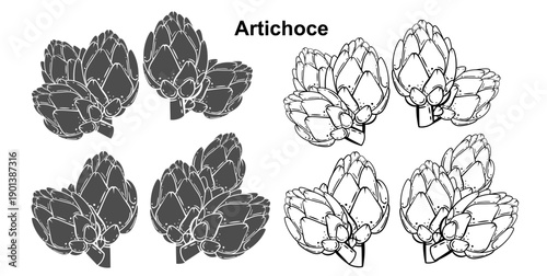 Artichoce Illustration. Hand Drawn Veggies Isolated. Vegetable Line Art
