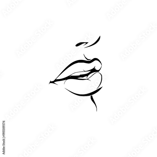 Minimalist lips drawing vector illustration for beauty and fashion design with black and white color 100