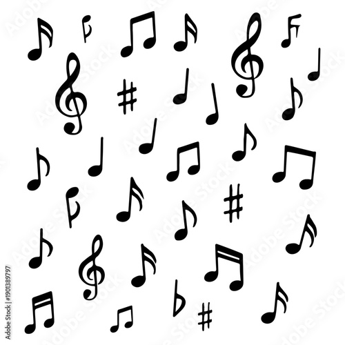 Musical Notes Background: Treble Clefs, Sharps, Flats, Notes