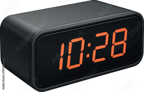 Black digital alarm clock with red LED display.