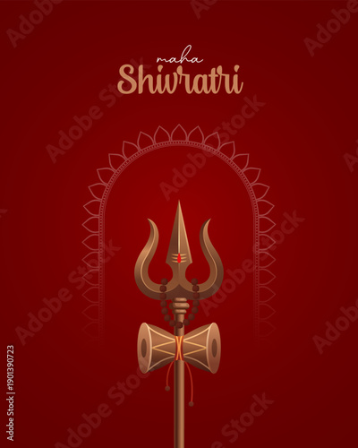 Maha Shivratri Trishul and Damru Devotional Illustration on Red Background