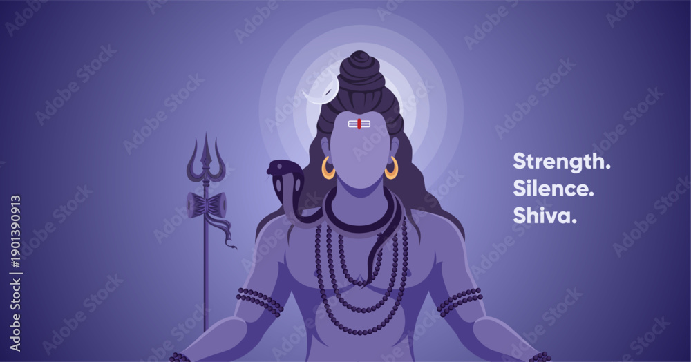 Naklejka premium Maha Shivratri Meditation Illustration of Lord Shiva on Blue Background