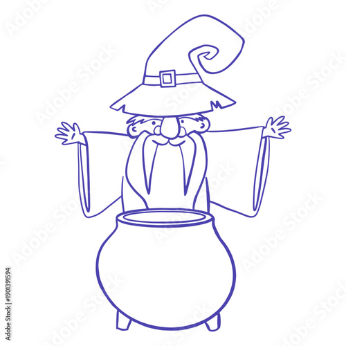 Wizard and magic cauldron