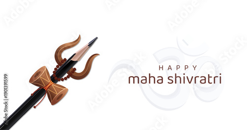Maha Shivratri Greeting With Trishul, Damru, and Spiritual Om Background