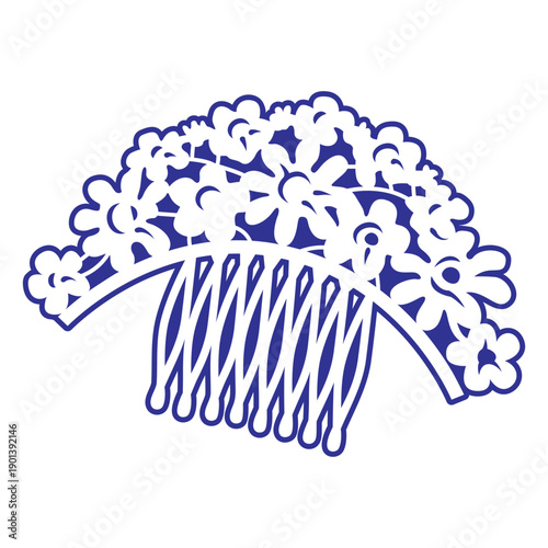 Flowers hair comb filled stroke