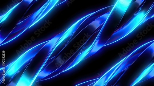 Futuristic glass stripes with liquid metallic gradient reflections. Blue and black Sleek dynamic reflection abstract geometric sci-fi background.