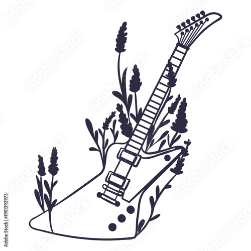 Electric guitar with flowers stroke
