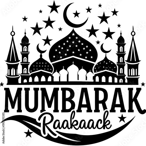 Elegant Islamic Mubarak Raakaack mosque design with stars and crescent moon