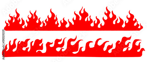 Abstract red fire flame wave borders. Hand drawn burning elements for spicy food branding, hot sauce labels, and creative urban street art graphic design.