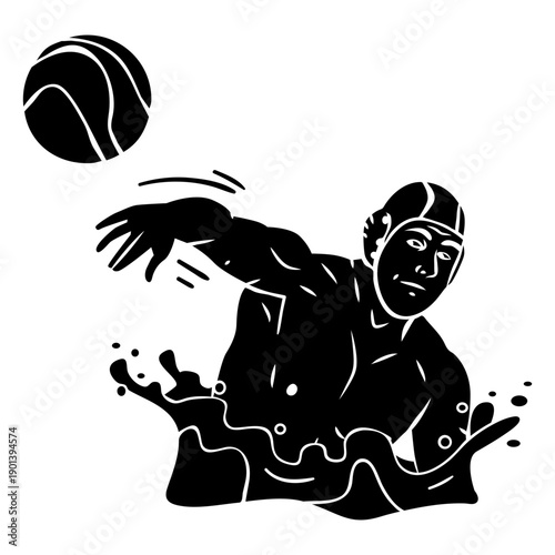 Throwing ball waterpolo player right handed cut out