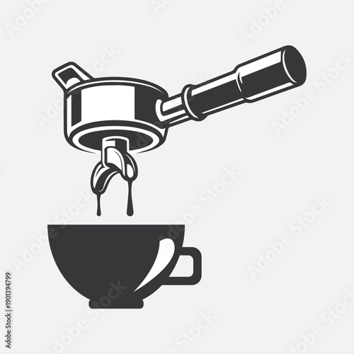 Coffee Machine Brewing Icon, Black and White Espresso Maker Vector Illustration