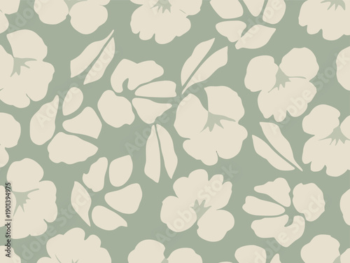 Floral seamless pattern design with sage green background vector illustration