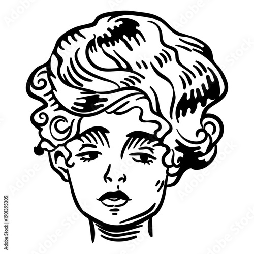 Vintage lady portrait filled stroke