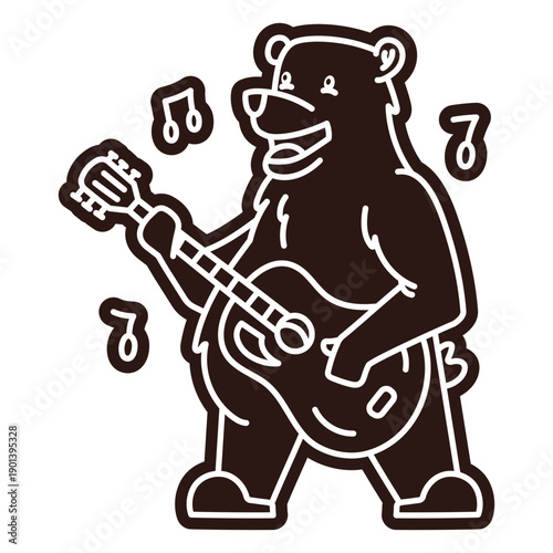 Cute bear guitar player cartoon cut out