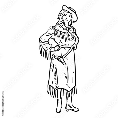 Cowgirl standing hand drawn