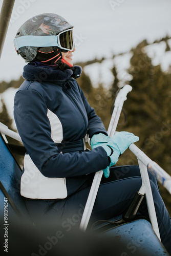 Ski lift adventure in snowy...