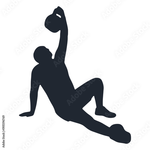 Man stretching with kettlebell silhouette