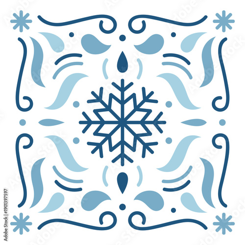 Blue snowflake organic design flat