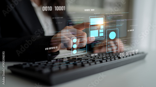 Photos UI UX mockup showing application layout, structure, and code interface