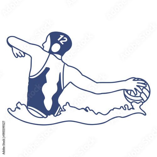 Waterpolo player girl throwing ball filled stroke