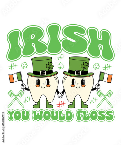 Irish You Hold Floss St Patrick’s Day Dental Cartoon Vector