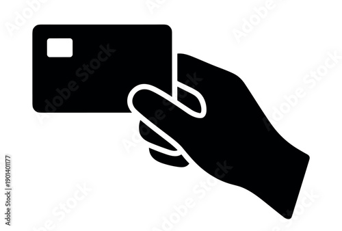 Card payment hand vector icon, ecommerce checkout cashless transaction symbol on transparent background
