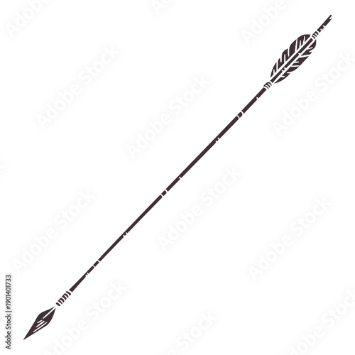 Pointy long fletching archery arrow cut out