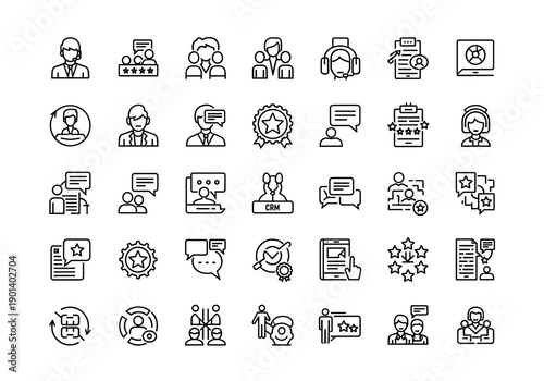 Collection of diverse icons representing various office and work-related activities Vector