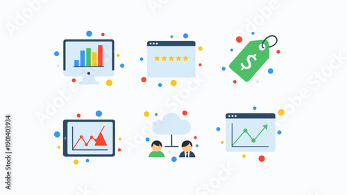 Visual representation of digital marketing analytics and sales strategies Vector