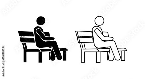 Two people sitting on benches in park, waiting for someone, social distancing Vector