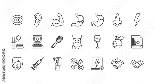 Collection of icons representing various human health and wellness activities Vector