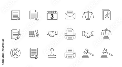 Collection of icons representing various professional and legal services Vector