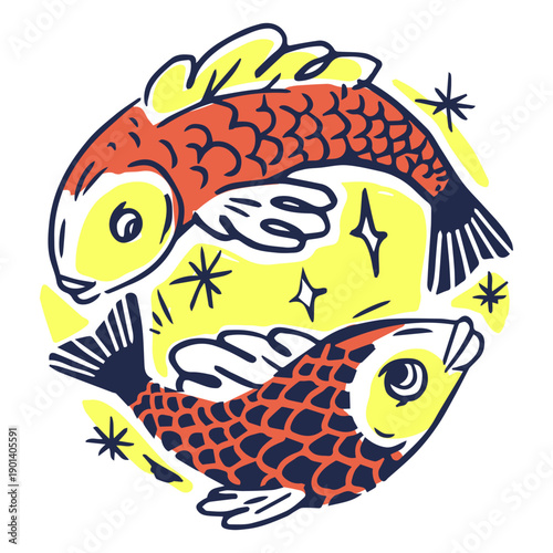 Zodiac signs pisces color stroke