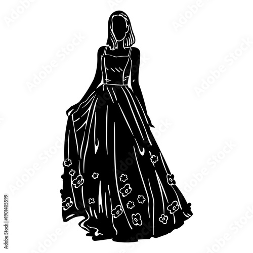 Woman with wedding dress cut out