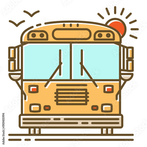 Stopped frontal school bus color stroke