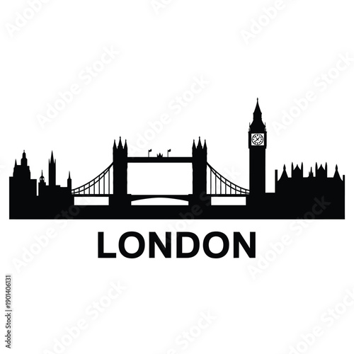 Silhouette of london skyline featuring tower bridge and big ben