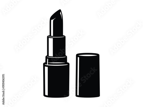 Bold black silhouette of an opened lipstick, symbolizing beauty, fashion, and cosmetics