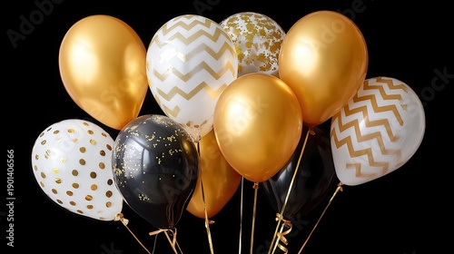 A garland of shiny gold and white balls is placed on a dark surface, creating a festive look for decoration