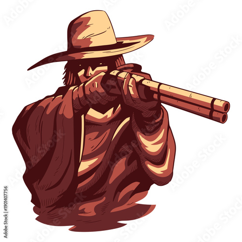 Cowgirl shooting illustration