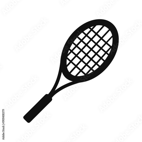 A black and white illustration of a tennis racket with a detailed net pattern Vector