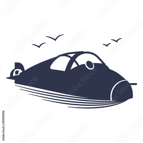 Small submarine and seagulls cut out