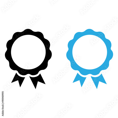 Medal set with ribbon. Black and Blue award badges. Vector seal collection in flat style