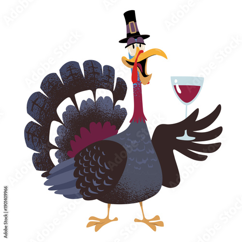 Cartoon turkey drinking wine
