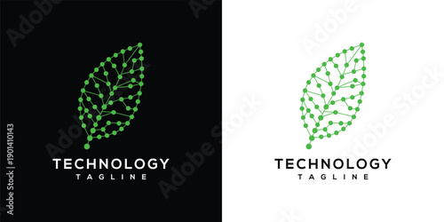 Green Tech Leaf Logo Digital Nature and Innovation.