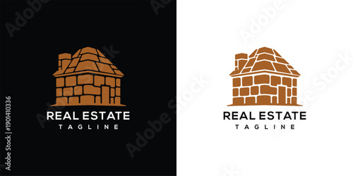 Real Estate Logo Stone House Emblem for Property Business.