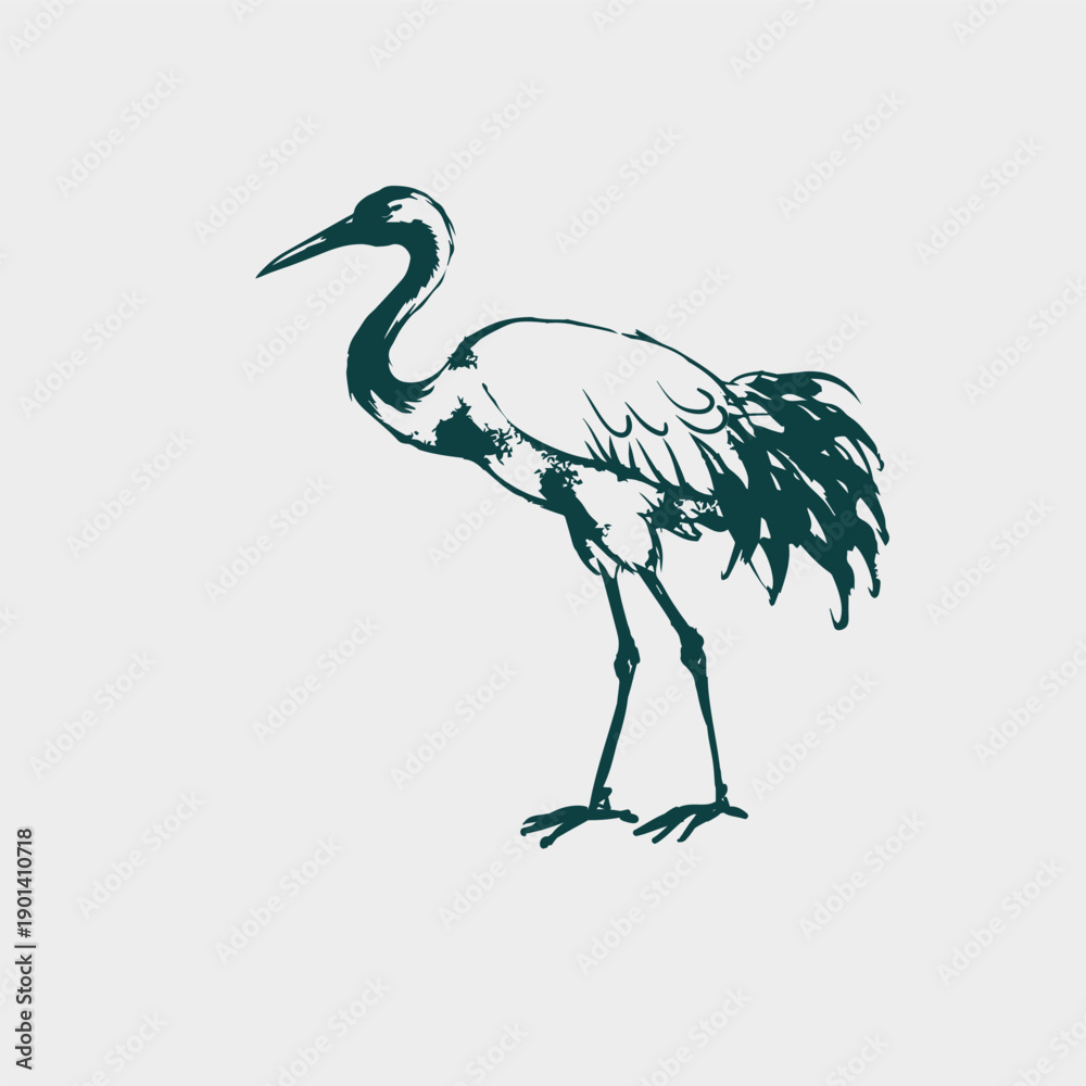 Fototapeta premium crane bird stay japanese chinese vector ink traditional asian design isolated