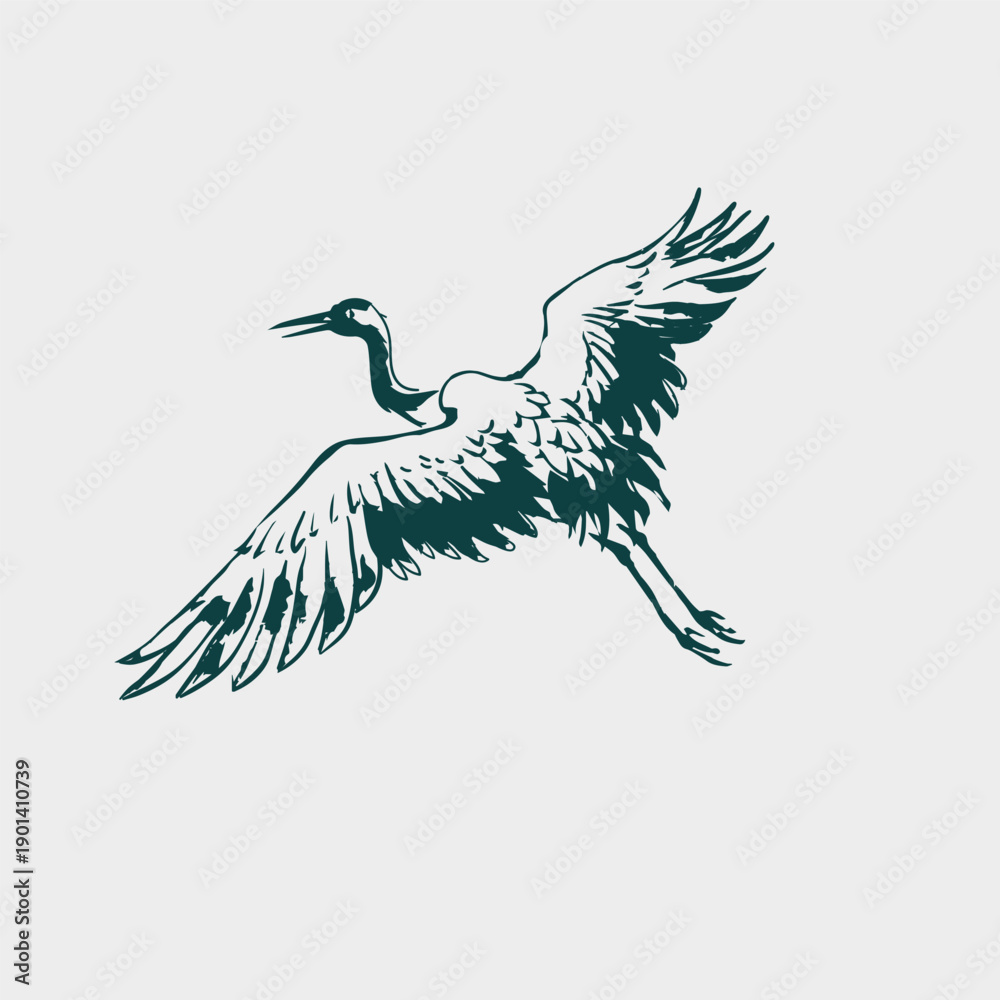 Fototapeta premium crane bird fly japanese chinese vector ink traditional asian design isolated