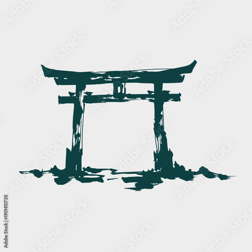 torii shinto gate japanese chinese vector ink traditional asian design isolated