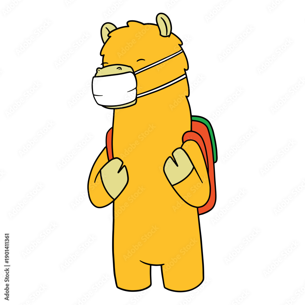 Fototapeta premium Llama with face mask and backpack